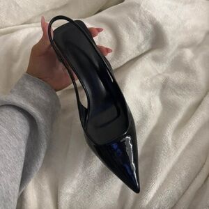 SHEIN Glossy Black Slingback Heels